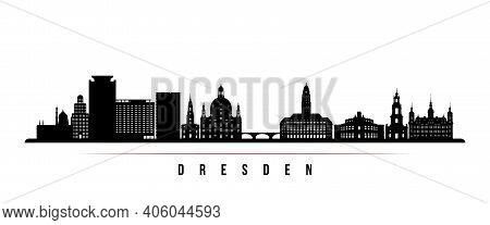 Dresden Skyline Horizontal Banner. Black And White Silhouette Of Dresden, Germany. Vector Template F
