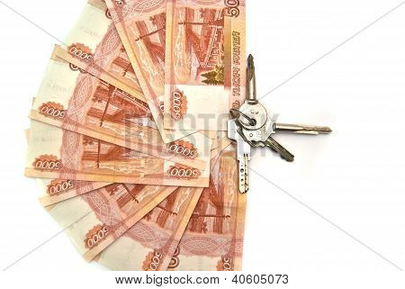 5000 Rubles Banknotes And Bunch Of Keys
