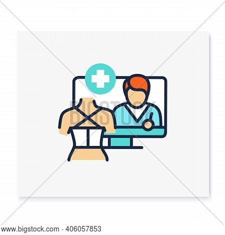 Online Trauma Care Color Icon. Telehealth Medical Care. Virtual Rehabilitologist Consultation. Telem
