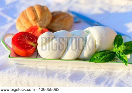 Fresh Soft White Italian Cheese Braid Mozzarella Buffalo Made From Italian Buffalo's Milk By Pasta F