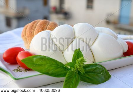 Fresh Soft White Italian Cheese Braid Mozzarella Buffalo Made From Italian Buffalo's Milk By Pasta F