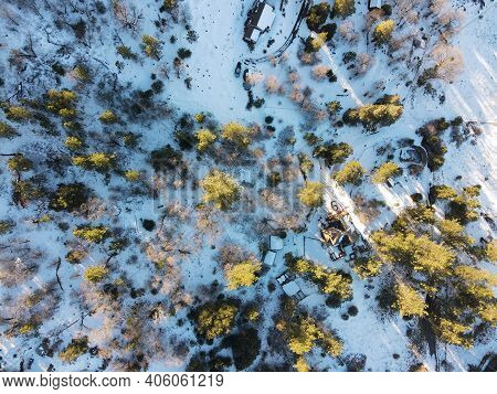 Aerial View Of Mountain With Snow In Julian, San Diego County, California, In The United States
