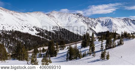 Loveland Pass At 11,990 Feet, With A View Of The Continental Divide Mountains In Central Colorado.