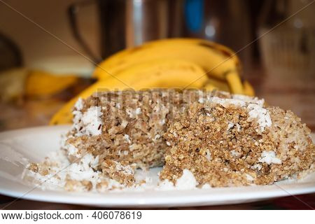 Closeup Image Of Kerala Special Wheat Puttu. Selective Focus