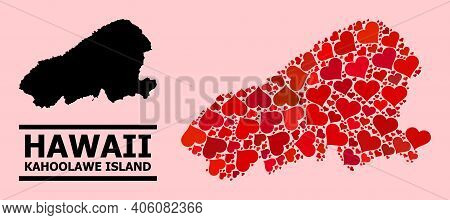 Love Collage And Solid Map Of Kahoolawe Island On A Pink Background. Collage Map Of Kahoolawe Island