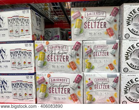 Orlando,fl Usa - January 31, 2021:  Cases Of Smirnoff Zero Sugar Seltzer Alcohol Beverages At A Sams