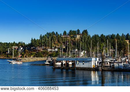 Picturesque Waterfront Of Gibsons, Bc. Gibsons Is A Lovely Town On The Sunshine Coast In British Col