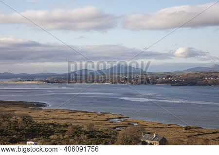 View Over The Beautiful Landscape Of The Dwyryd Estuary In North Wales