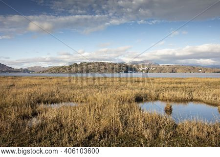 View Over The Beautiful Landscape Of The Dwyryd Estuary In North Wales