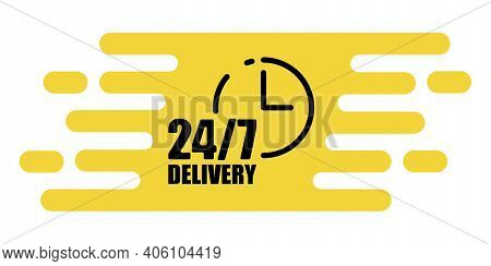 Delivery 24 7. Clock Icon Vector. Line Symbol. Information Icon Vector. Vector Illustration. Stock I
