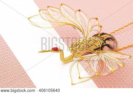 Mizuhiki By Japanese Culture. Bird Crane Is Decorative Japanese Cord Made From Twisted Paper.