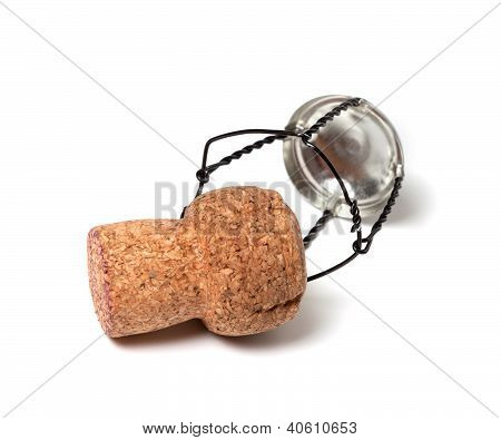 Šampaňské víno Cork a Muselet na bílém pozadí