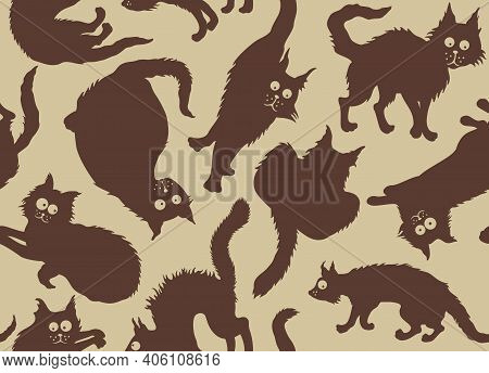 Seamless Background With Funny Cartoon Grotesque Cats