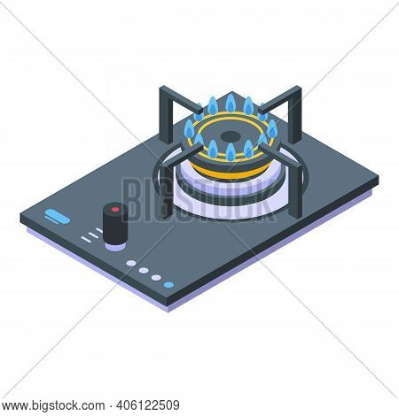 One Burning Gas Stove Icon. Isometric Of One Burning Gas Stove Vector Icon For Web Design Isolated O