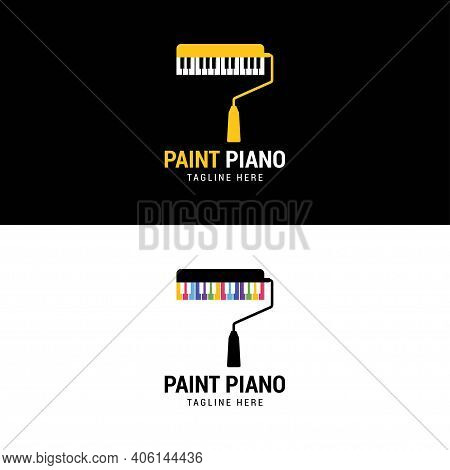 Hand Roll Paint Brush Piano Logo Design Stock Vector . Artistic Hand Roll Paint Brush Music Logo Des