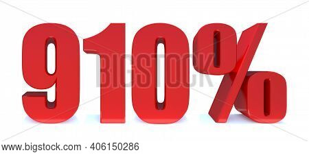 910 Percent Off 3d Sign On White Background, Special Offer 910% Discount Tag, Sale Up To 910 Percent