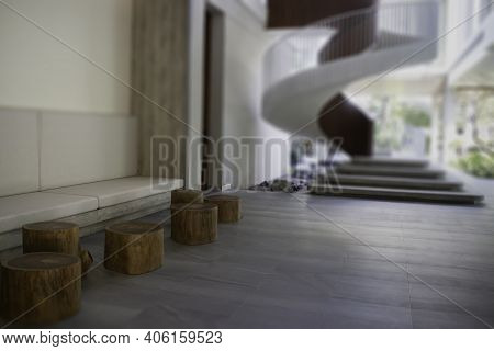 White Curve Stair Office Building, Stock Photo