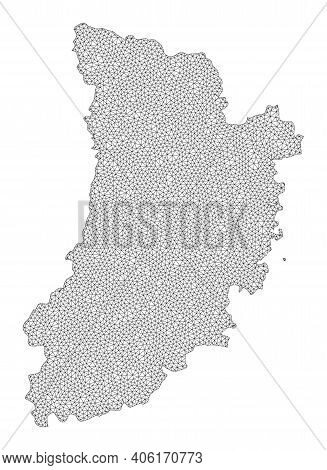 Polygonal Mesh Map Of Lleida Province In High Detail Resolution. Mesh Lines, Triangles And Points Fo
