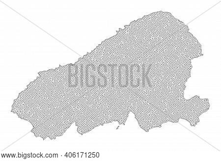 Polygonal Mesh Map Of Kahoolawe Island In High Detail Resolution. Mesh Lines, Triangles And Dots For