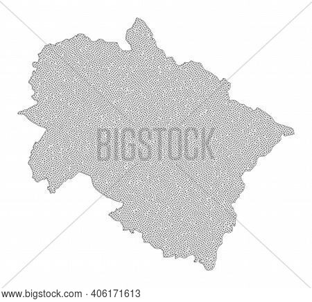 Polygonal Mesh Map Of Uttarakhand State In High Resolution. Mesh Lines, Triangles And Points Form Ma