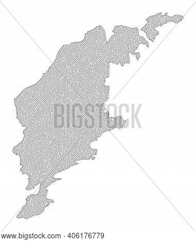 Polygonal Mesh Map Of Gotland Island In High Detail Resolution. Mesh Lines, Triangles And Dots Form 