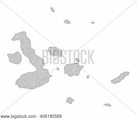 Polygonal Mesh Map Of Galapagos Islands In High Detail Resolution. Mesh Lines, Triangles And Points 