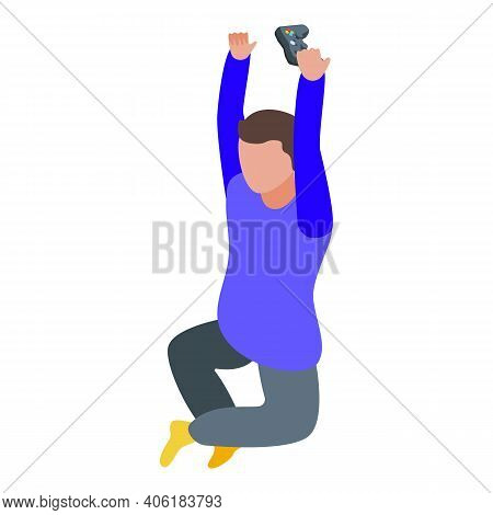 Boy Win Video Game Icon. Isometric Of Boy Win Video Game Vector Icon For Web Design Isolated On Whit