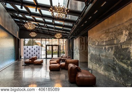 Wroclaw, Poland - March 7 2020 Interior Of New Modern The Bridge Hotel