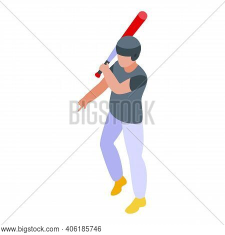 Baseball Player Hitter Icon. Isometric Of Baseball Player Hitter Vector Icon For Web Design Isolated