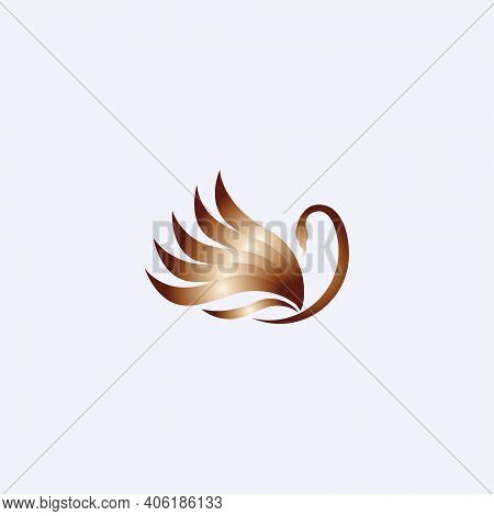 Gold Colored Swan Vector Illustration For Icons, Symbols And Logos. Goose Logo Template. Flat Swan L
