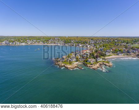 Swampscott Coast Aerial View Including Lincoln House Point And Fishermans Beach In Town Of Swampscot