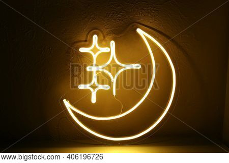 Neon Sign Moon And Stars. Trendy Style.  Neon Sign. Custom Neon. Home Decor. Good Night.