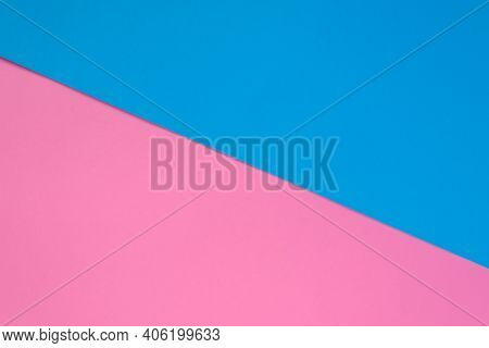 Two Tone Blue And Pink Color Paper. Empty Space For Background Design.