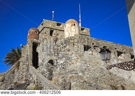 Camogli (ge), Italy - June 01, 2017: Camogli's Castle Of Dragonara In The Fishing Village Of Camogli