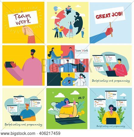Vector Illustration Of Concept Of Team Work, Business And Start Up Design Backgrounds. Tock Vector I