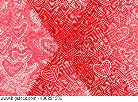 Valentines Day Greeting Card Template Or Background With Hearts And Line Ornament. Retro Fashion Hip