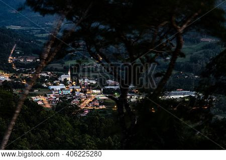 Village At Sunset With Houses And Church, Picada Cafe, Rio Grande Do Sul, Brazil