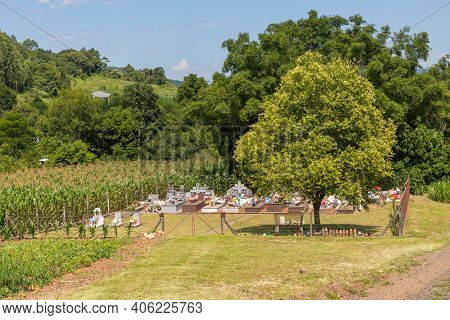 Small Cemetery With Dirty Round And Forest Around, Linha Nova Village, Rio Grande Do Sul, Brazil