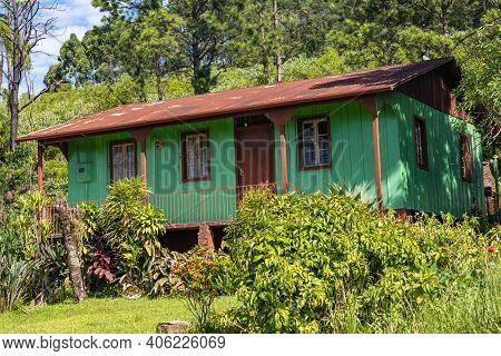 Small Wood House With Vegetation Around, Linha Nova Village, Rio Grande Do Sul, Brazil