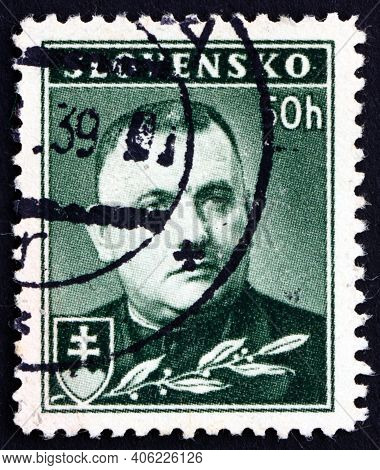 Slovakia - Circa 1939: A Stamp Printed In Slovakia Shows Dr. Josef Tiso, Slovak Politician Who Gover