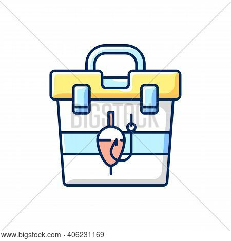Tackle Box Rgb Color Icon. Fishing Suitcase. Fishing Gear. Leisure. Container With Rods, Floats, Hoo