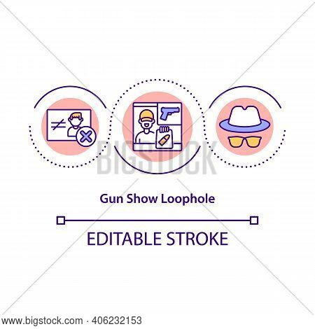 Gun Show Loophole Concept Icon. Illegal Pistol And Firearms Shop Idea Thin Line Illustration. Not Li