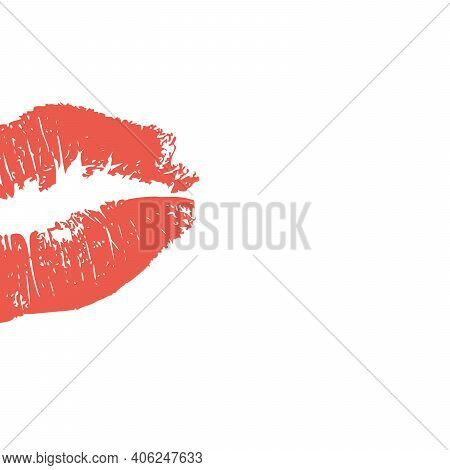 Red Kiss Background Lips Stamp Vector Illustration On White, Stock