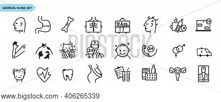 Medical And Healthcare Line Icons Vector Set. Signs And Elements For Applications And Web Design.