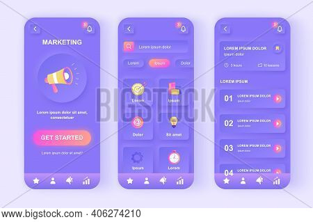 Digital Marketing Unique Neomorphic Design Kit. Business Analysis, Content Strategy, Research And Ma