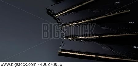 New Ddr4 Ram Modules On A Black Table