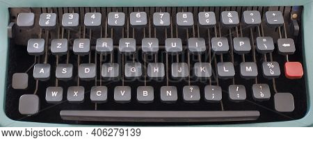 Vintage Qzerty Typewriter Keyboard With Dusty Keys
