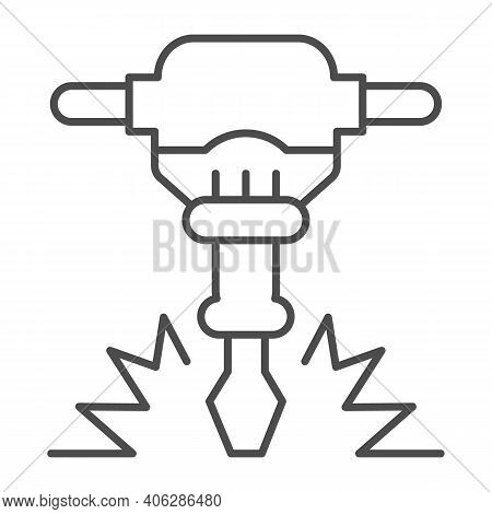 Construction Jackhammer Thin Line Icon, Labour Day Concept, Concrete Breaker Sign On White Backgroun