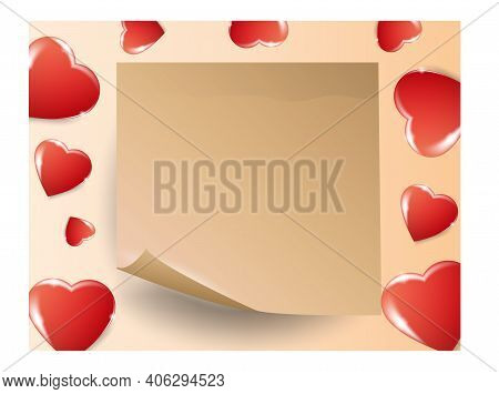 Red Volumetric Hearts And A Realistic 3d Scrapbook. Vector Icons For Happy Women, Mothers Day, Valen