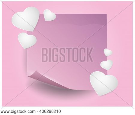 White Craft Paper Hearts And Realistic 3d Scrapbook Paper. Vector Symbols For Happy Women, Mothers, 
